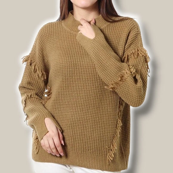 Michael Kors Fringe Knit Relaxed Mockneck sweater M - Picture 1 of 7